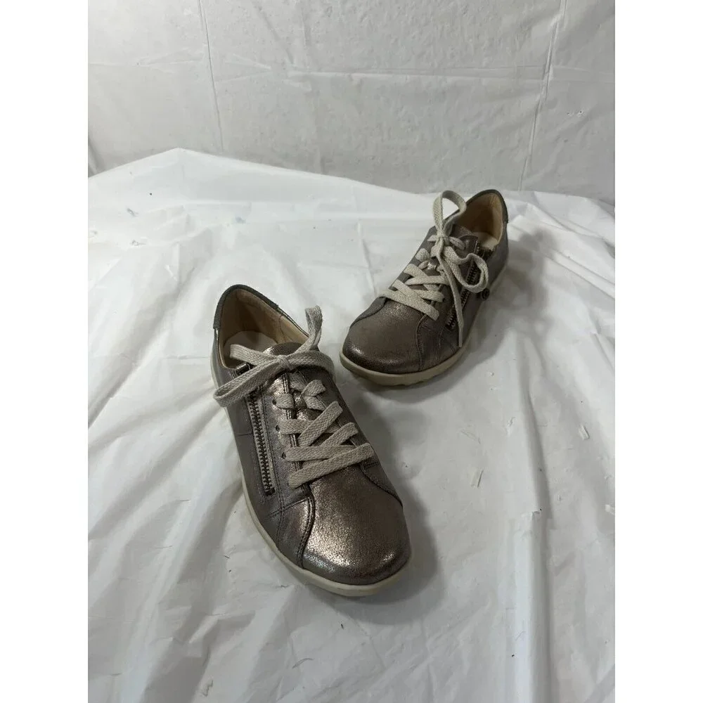 Nurture Colley Women's  Leather Lace Up Shoes Zipper Sz 5.5 metallic silver
